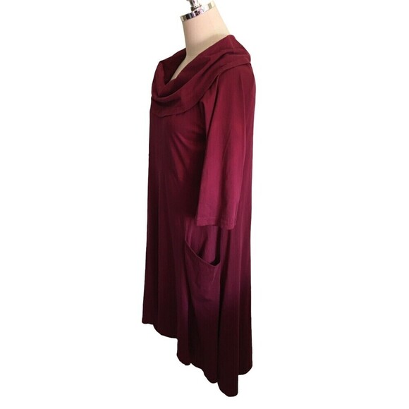 Color Me Cotton CMC Dress Women's Size Medium Wine Red Pockets Lagenlook Cowl Ne - Picture 3 of 7